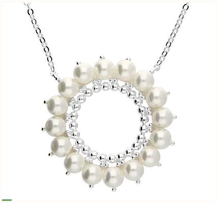 James Moore CME Silver Shell Pearl And Bead Open Circle Necklace H6020/S