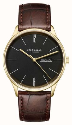 STERNGLAS Berlin Quartz (38mm) Piano Black Dial / Heritage 20 Dark Brown Leather Strap S01-BE04-HE01