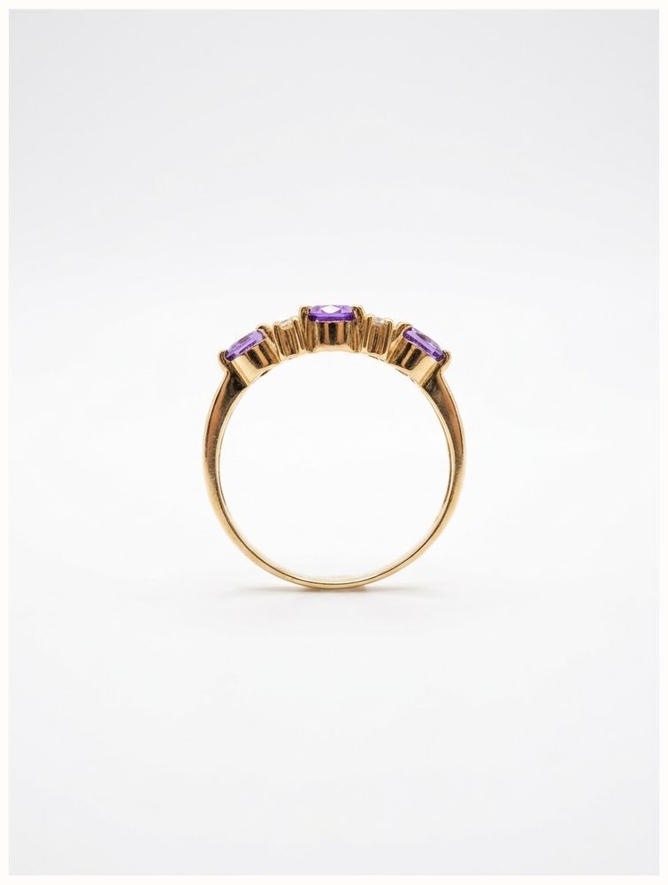 James Moore & Co .02ct Natural Diamond & 3 Amethyst Stones 9ct Yellow Gold Band Ring SM** - alternate view 3