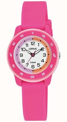 Lorus Youth 'Time Teacher' (27mm) White Dial / Pink Silicone Strap RRX57JX9