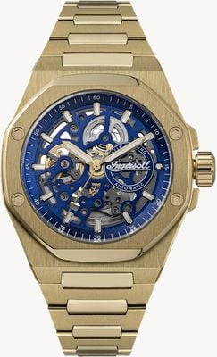 Ingersoll THE FALLER Automatic (43.5mm) Blue Skeleton Dial / Gold PVD Stainless Steel Bracelet I17602