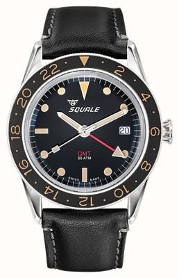 Squale Sub-39 GMT Vintage Black (40.5mm) Black Dial / Black Italian Leather Strap SUB39GMTV.PN