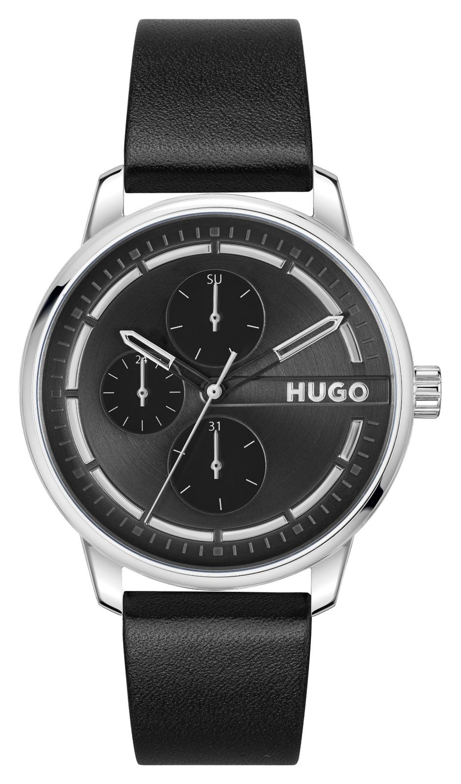 HUGO 1530366 Men's #Stamp (42mm) Black Dial / Black Leather Watch