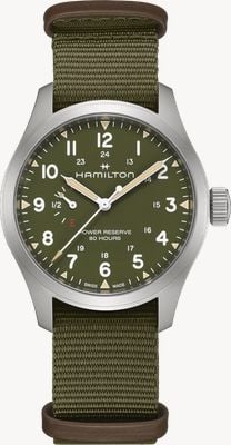 Hamilton Khaki Field Power Reserve Mechanical (40mm) Green Dial / Green NATO Textile Strap Watch H69509960