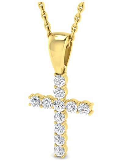 James Moore SP4156 9ct Yellow Gold Diamond Cross Necklace Jewellery
