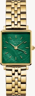 Rosefield Boxy XS (22mm) Emerald Green Mother-of-Pearl Dial / Gold-Plated Stainless Steel Bracelet BEGSG-Q050