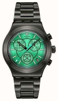 Swatch OBSESSIVELY OBSIDIAN (43mm) Green Dial / Black Stainless Steel Bracelet YVM407G