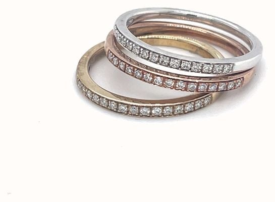 Continental jewellery 9ct White,Rose and Yellow gold Diamond band Ring Set 15.01408.025
