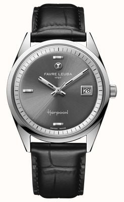 Favre Leuba Harpoon Revival Automatic (36.8mm) Grey Sunray-Brushed Dial / Black Leather Strap 00.20401.115.06.101