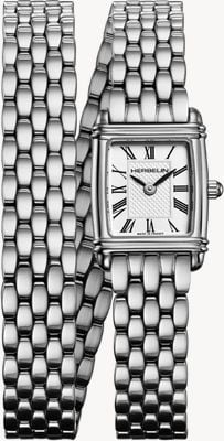 Herbelin Art Déco Quartz (17.8mm) Silver Guilloché Dial / Stainless Steel Double-Wrap Bracelet 17438BLA08