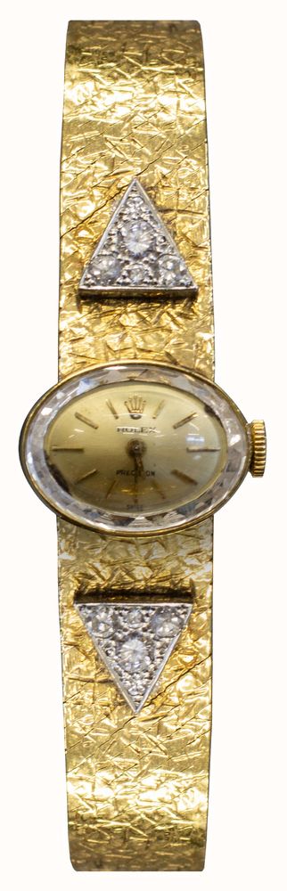 Pre-owned Vintage Rolex Precision 18ct Gold Diamond Set Ladies