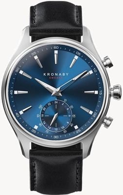 Kronaby SEKEL Hybrid Smartwatch (41mm) Blue Dial / Black Italian Leather Strap S3758/1