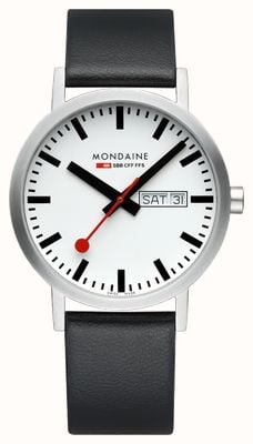 Mondaine Classic Day-Date Quartz (40mm) White Dial / Black Vegan Grape Leather Strap A667.30360.11SBBV