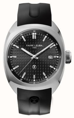 Favre Leuba Chief Date Automatic (40mm) Black Monogram Pattern Dial / Black Rubber Strap 00.20102.102.01.301