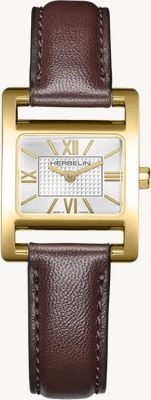 Herbelin Ve Avenue (19 x 23.4mm) Silver Guilloché Dial / Bordeaux Leather Strap 17537P08BU