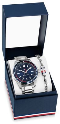 Tommy Hilfiger Mens Stainless Steel Blue Dial Watch And Bracelet Giftset 2770253