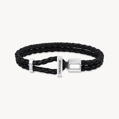 Thomas Sabo Men's Silver Double Bracelet with Braided Black Leather A2148-682-11-L21