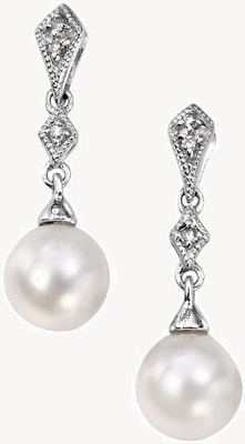 Elements Gold 9ct White Gold Diamond And Freshwater Pearl Drop Earrings GE807W
