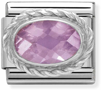 Nomination Classic FACETED Cubic Zirconia In Stainless Steel With Sterling Silver Setting And Detail PINK Charm 330604/003