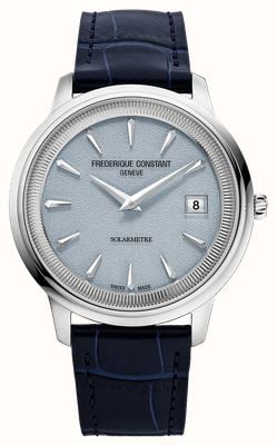 Frederique Constant Classics Moneta Solarmetre (39mm) Grained Light Blue Dial / Blue Leather Strap Watch FC-120LB3S6