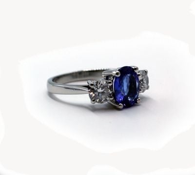 Pre-owned Tanzanite & Diamond Three Stone Platinum Trilogy Ring J97765