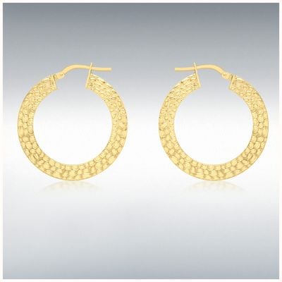 IBB 9ct Yellow Gold 27.5mm Textured Creole Earrings 1.51.0789