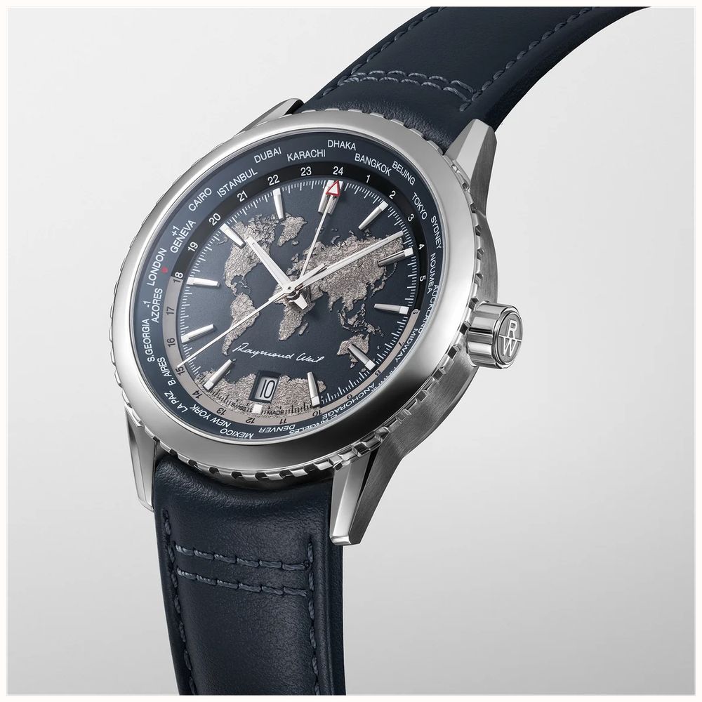 Raymond Weil Freelancer World-Traveller GMT Limited Edition (40mm) Blue 'World Map' Dial / Blue Leather Strap 2762-STC-02026 - alternate view 2