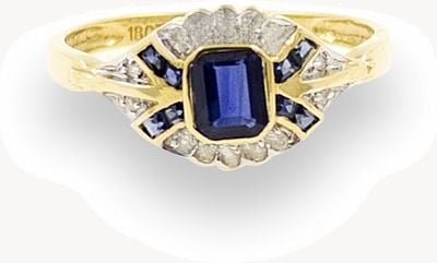 9ct Yellow Gold Sapphire And Diamond Art Deco Style Ring 1032-sd