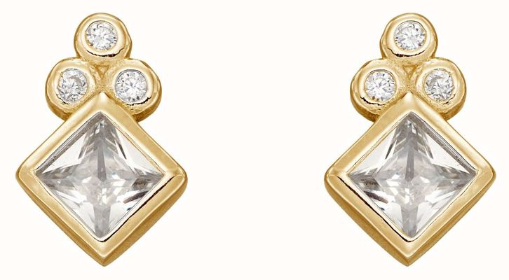 Elements Silver Gold Plated Sterling Silver Diamond And Round Cut Cubic Zirconia Stud Earrings E6273C