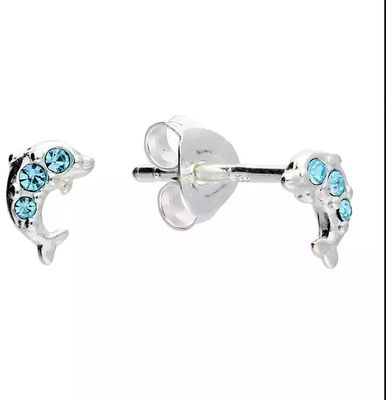 CME Leicester Limited Silver 3 Blue Crystals Set Dolphin Stud H4223