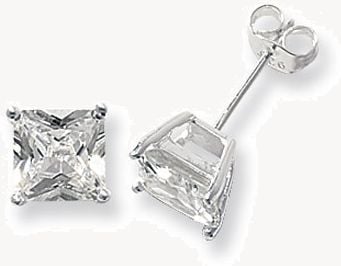 Treasure House Silver Square Cubic Zirconia Stud Earrings 7 mm G5146CZ