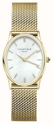 Rosefield Oval (24mm) White Mother-of-Pearl Dial / Gold-Plated Stainless Steel Mesh Bracelet OWGMG-OV10