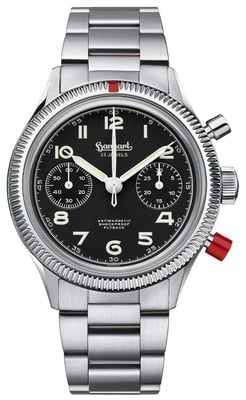 Hanhart 417 ES Heritage Flyback - Red Pusher (39mm) Black Dial / Stainless Steel Bracelet H701.212-6428