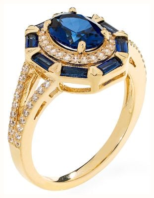Burren Jewellery Art Deco Style With Cubic Zirconia And Blue Spinel Cluster Ring R1589