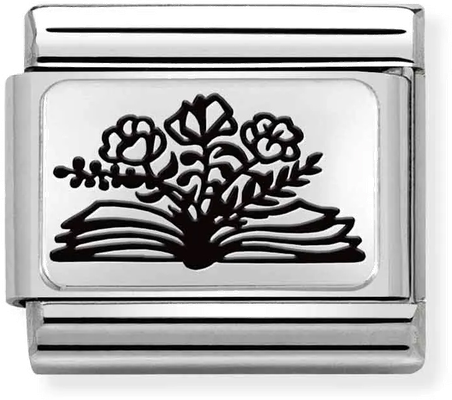 Nomination Classic PLATES Steel And Silver Sterling Silver Book Flowers Charm 330111/27