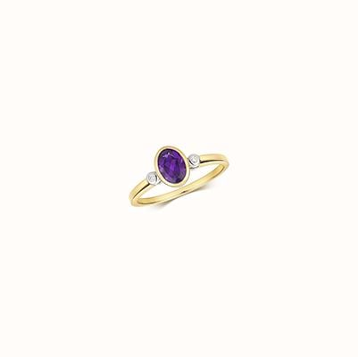 James Moore TH 9ct Y/g Dia 0.02ct Amethyst 81ct Ring RD904A