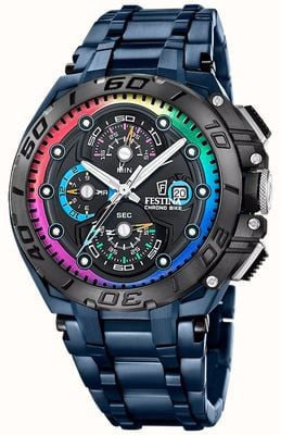 Festina Chrono Bike 2026 Special Edition (46mm) Black Dial / Stainless Steel Bracelet & Blue Rubber Strap F20759/1