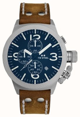 TW Steel Canteen Chronograph (45mm) Blue Dial / Brown Italian Leather Strap CS106