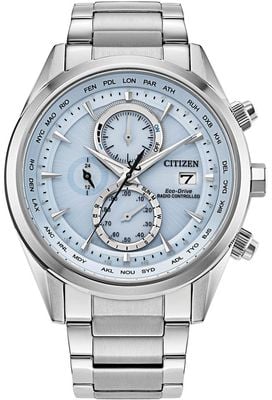 Citizen Eco-Drive Radio Controlled World Chronograph A.T (43mm) Light Blue Dial / Stainless Steel Bracelet AT8260-51M