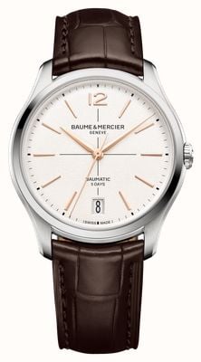 Baume & Mercier Clifton Baumatic (39mm) Off-White Grained Dial / Brown Alligator Leather Strap Watch 10773