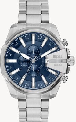 Diesel Mega Chief Slim Chronograph (48mm) Navy Blue Sunray Dial / Stainless Steel Bracelet DZ4721