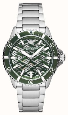 Emporio Armani Men's Green Skeleton Dial Green Bezel Watch AR60061