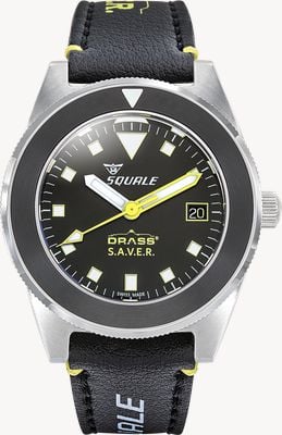 Squale Drass S.A.V.E.R. Automatic (41.5mm) Black Dial / Black Leather & Von Buren Pro Rubber Straps Watch VONDSSSAVS