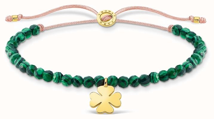 Thomas Sabo Charming | Gold Cloverleaf Malachite Beaded Tie Bracelet A1983-140-6-L20V