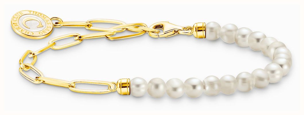 Thomas Sabo Charm Bracelet Gold-Plated Sterling Silver Freshwater Pearl Beads 15cm A2129-430-14-L15V