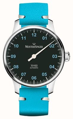 MeisterSinger Special No03 (38mm) Black Dial / Blue Leather Strap S-BM9902B