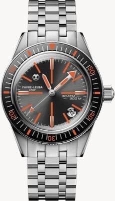 Favre Leuba Deep Raider Revival Automatic (39mm) Grey Sunray Dial / Stainless Steel Bracelet & Orange Strap Watch 00.20307.100.09.200