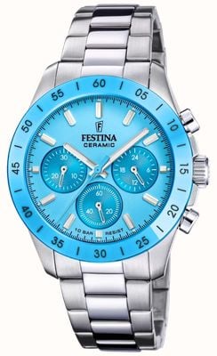 Festina Ceramic Chronograph (39mm) Light Blue Dial / Stainless Steel Bracelet F20693/3