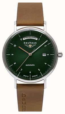 Bauhaus Classic Day-Date Automatic (41mm) Dark Green Dial / Brown Leather Strap 21624