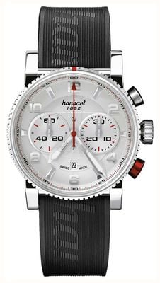 Hanhart PRIMUS Racer Automatic Chronograph (44mm) Silver Dial / Black Rubber Strap - M 741.220-1020